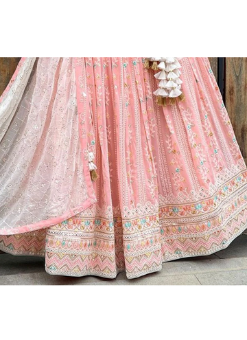 Delightful Thread Embroidered Peach Georgette Lehenga Choli